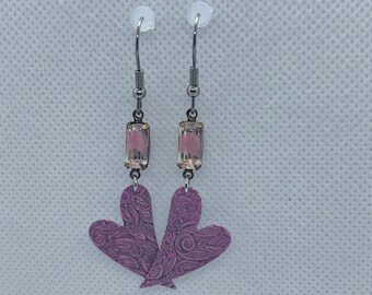 Vintage Pink Givre Heart Dangle Earrings