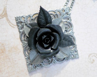 Black Rose Filigree Necklace