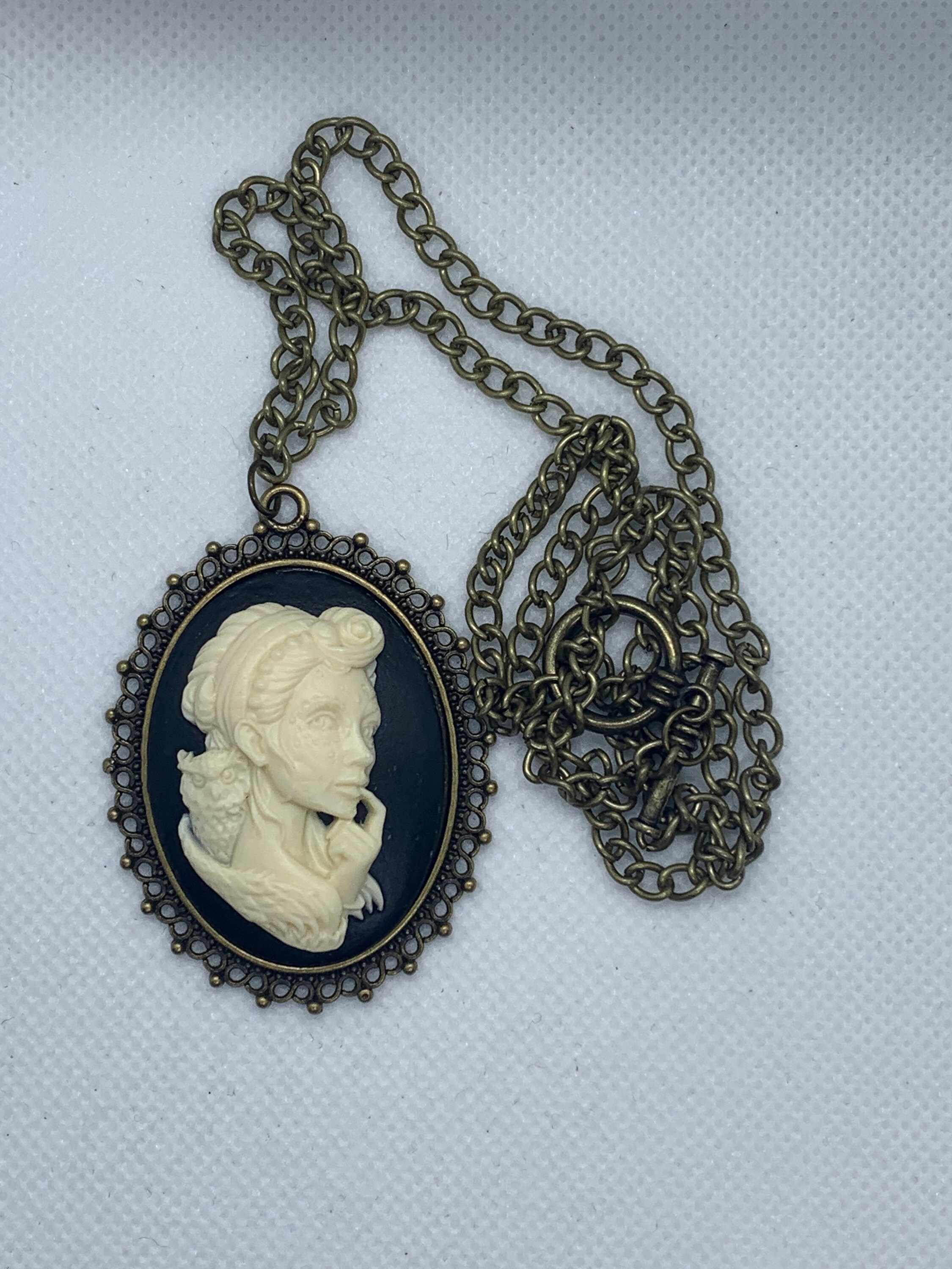 Owl Skull Cameo Necklace