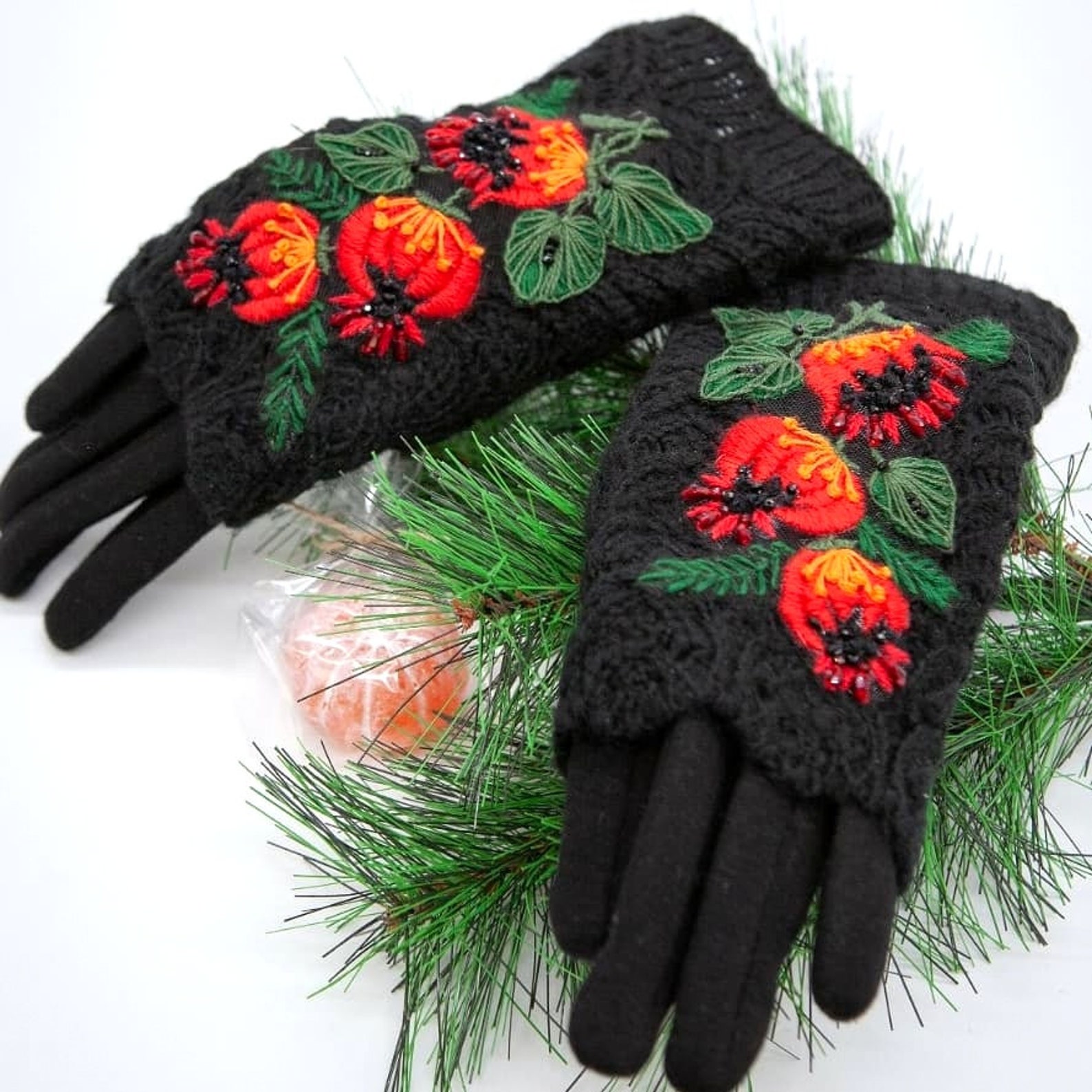 Embroidered Gloves Russian Hohloma Gloves Handmade Embroidered Etsy
