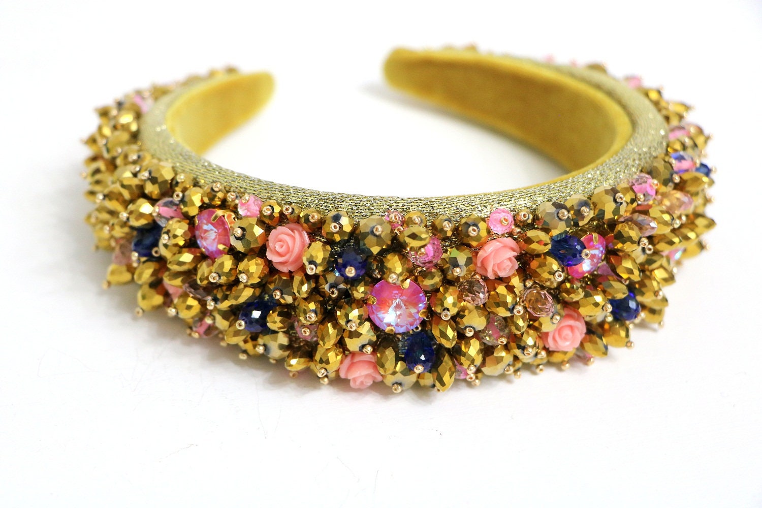 Dolce gold headband with roses Beaded royal tiara Baroque | Etsy