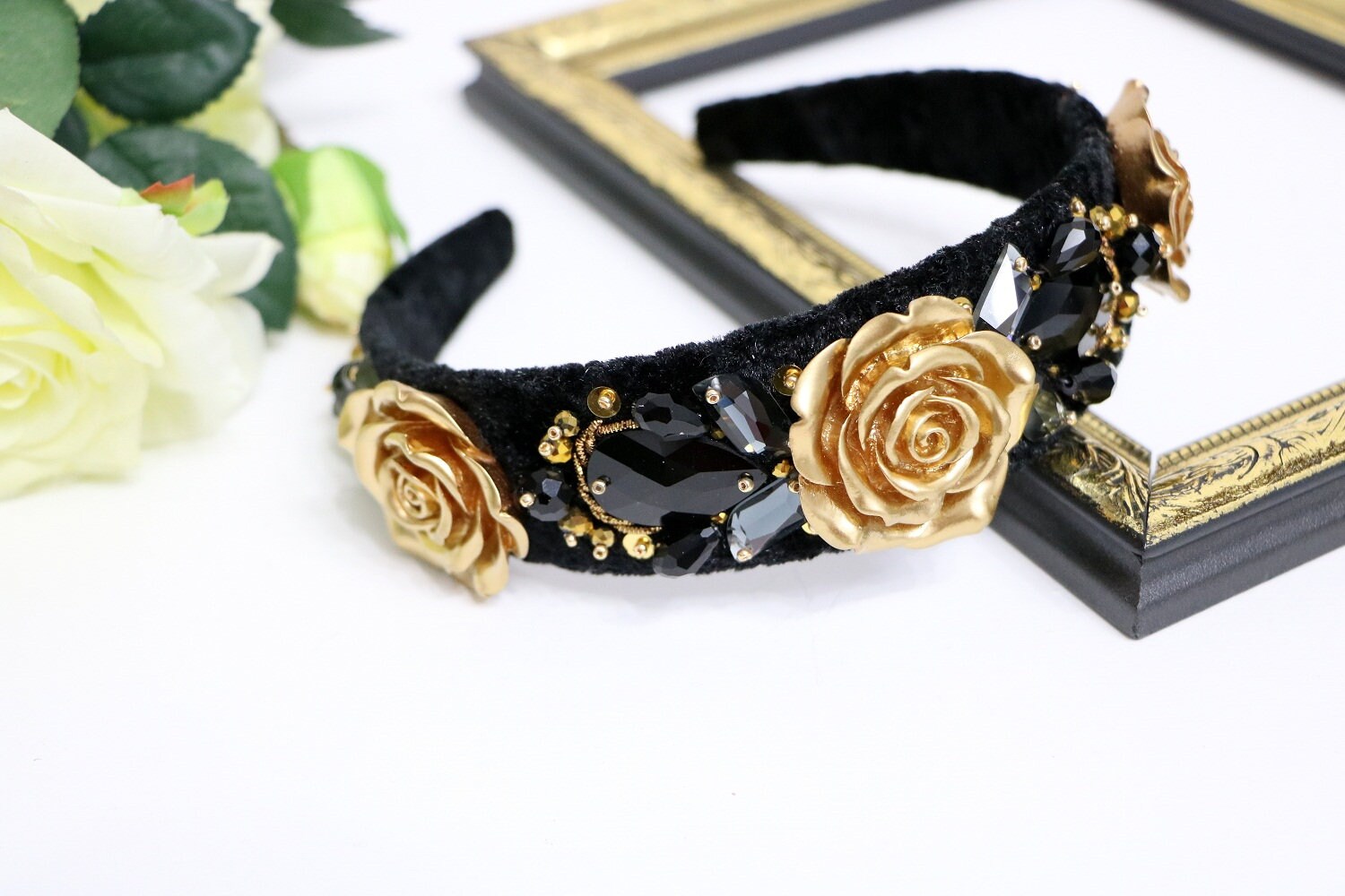 Headband in Dolce style Diadem with roses Beaded royal tiara | Etsy