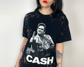 Johnny Cash Bleached distressed custom T-Shirt Size medium reworked alt clothing band tee