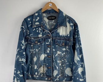 Skull hand painted Vintage custom bleached Studded Denim Jacket Grunge Punk alt clothing