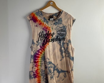 Harley Davidson tie dye Bleached distressed t-Shirt size large alt clothing festival vest