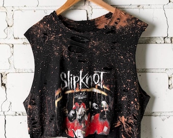 Slipknot Bleached Cropped Band T-Shirt Distressed Alt Clothing Nu Metal Mall Goth Style Tee