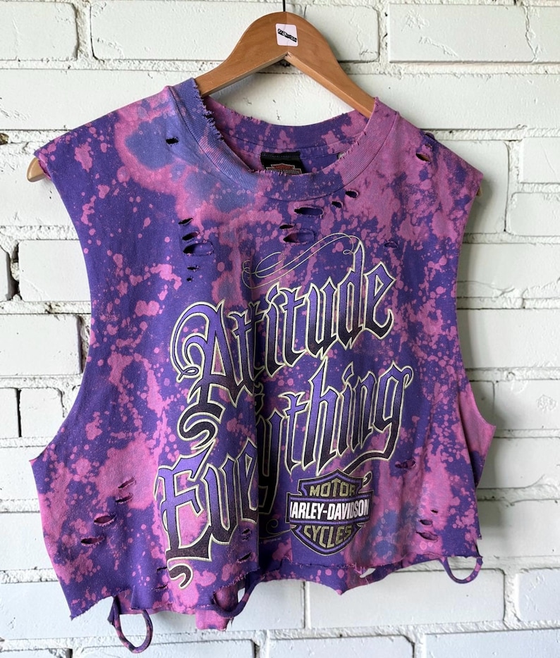 Harley Davidson Fullerton Bleached distressed custom T-Shirt Shredded Biker Tee tumblr grunge alternative tees