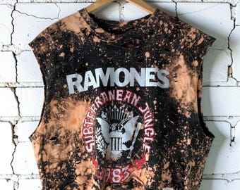 Ramones bleached distressed band shirt alternative tumblr grunge punk thrashed shredded tees alt clothing festival