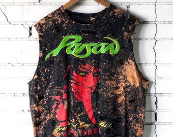 Poison Bleached Shredded Band Tee Size XL rock n roll alternative glam tumblr grunge festival style