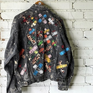 Upcycled vintage Denim Jacket, Custom Reworked Punk Grunge Patchwork Jean Jacket, Bleached Acid Wash Statement Jacket, Distressed Streetwear
