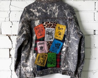 Punk Inspired Jacket Acid Wash Denim Distressed Alternative Upcycled custom Clothing Festival Tumblr Grunge