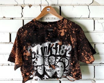 Blink 182 Bleached Shirt Distressed Band T-Shirt Cropped Punk Tee Emo Alternative Clothing Alt Aesthetic Y2K Concert Graphic T-Shirt