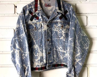 Punk Inspired Custom Patchwork Bleached Denim Jacket Acid Wash Alternative Tumblr Grunge Emo Alt clothing