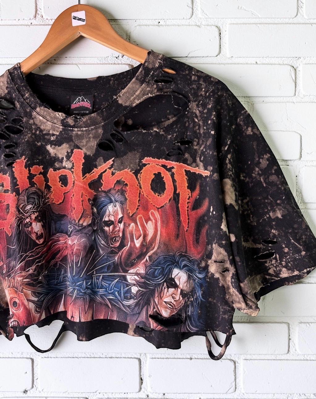 Slipknot Bleached Distressed Custom Cropped Band Tee Shredded Goth