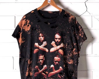 Metallica distressed custom Band Tee Hand Bleached Distressed Rock Shirt Tumblr Grunge style