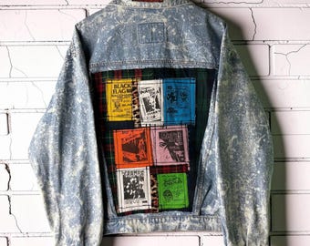 Custom Punk Inspired Jacket Acid Wash Denim Distressed Alternative Upcycled Hardcore Punk Clothing Festival Tumblr Grunge