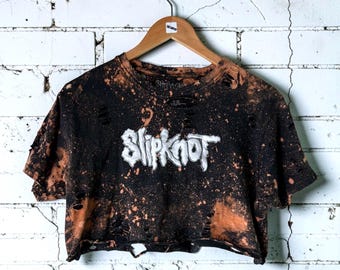 Slipknot Bleached Cropped Band T-Shirt Distressed Alt Clothing Nu Metal Mall Goth Style Tee