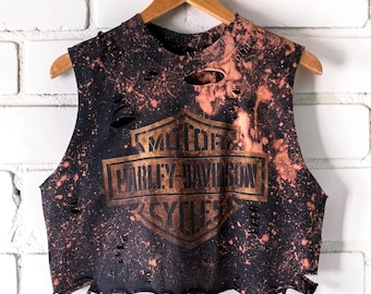 Harley Davidson Iowa Bleached distressed cropped Shredded Tee tumblr grunge alternative alt clothing