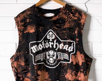 Motörhead distressed custom Band shirt Bleached thrashed Crop Top Tumblr Grunge goth Tee