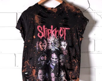 Slipknot Bleached Distressed Band T-Shirt Alt Clothing Nu Metal Mall Goth Style Tee Alternative