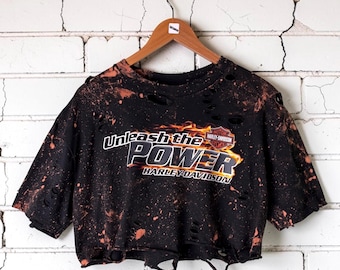 Harley Davidson Orlando Bleached distressed custom T-Shirt Shredded Biker Tee tumblr grunge alternative tees