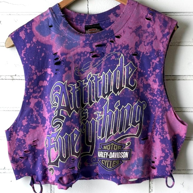 Harley Davidson Fullerton Bleached distressed custom T-Shirt Shredded Biker Tee tumblr grunge alternative tees