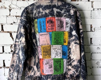 STITCH & DESTROY - Custom Punk Inspired Jacket Acid Wash Denim Patches Distressed Upcycled Hardcore Punk Clothing Festival Tumblr Grunge
