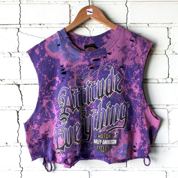 Harley Davidson Fullerton Bleached distressed custom T-Shirt Shredded Biker Tee tumblr grunge alternative tees