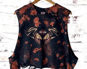 Harley Davidson bleached shredded Custom Tee thrashed Biker tumblr Grunge size XL
