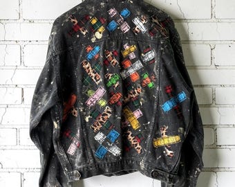 Punk inspired vintage Denim Jacket Custom Reworked Statement Bleached Acid Wash alternative Tumblr grunge style