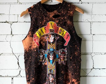 Guns N Roses appetite for destruction Bleached Distressed Band Shirt Shredded custom Tee tumblr grunge alternative rock n roll