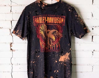 Harley Davidson France Bleached distressed custom T-Shirt Shredded Biker Tee tumblr grunge alternative tees