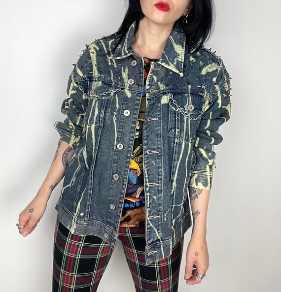 Vintage 90s custom bleached Studded Denim Jacket … - image 1