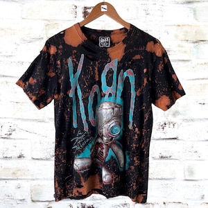 Korn bleached distressed band Shirt alternative shredded custom tees tumblr grunge alt clothing goth thrashed tee nu metal size medium