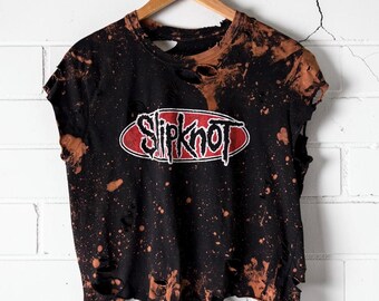 Slipknot Bleached Distressed Band T-Shirt Alt Clothing Nu Metal Mall Goth Style Tee Alternative