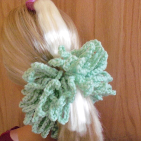 Newly Crocheted Large Size Minty Green Colored Hair Scrunchy