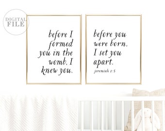 ANTES DE QUE TE FORMÓ en el vientre, Jeremiah 1:5, decoración de la guardería por dear Lily Mae, Imprimes arte de pared imprimible (2) 16x20 Jpegs, decoración religiosa