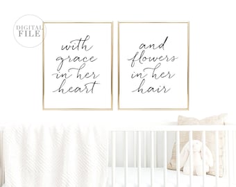 CON GRACIA EN Su Corazón - Decoración infantil por Dear Lily Mae - Usted imprime arte de pared imprimible - (2) Jpegs 24x30/16x20/8X10 - Sólo para uso personal