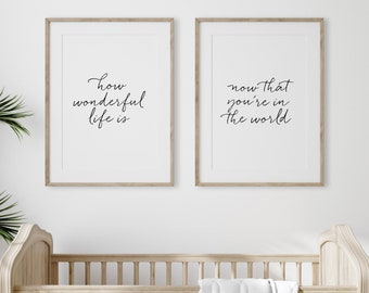 HOW WONDERFUL LIFE Is Now That You're In The World, Nursery Decor, Printable Wall Art by Dear Lily Mae, (2) 16x20/8x10 Jpegs