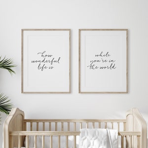 HOW WONDERFUL LIFE Is While You&#39;re In The World, Printable Wall Art Set of 2, Art Prints Over Crib (2) 16X20 & (2) 8x10 Jpegs