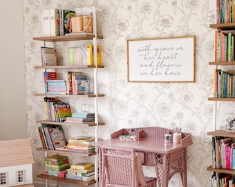 ARTE DE PARED IMPRIMIBLE, Con gracia en su corazón, Imprimible para habitación infantil, Decoración para habitación infantil, Decoración floral para habitación infantil (2) JPEG 36x24 y 20x16, Impresión personal