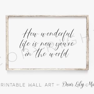 HOW WONDERFUL LIFE Is Now You&#39;re In The World, Printable Wall Art, Nursery Decor by Dear Lily Mae (1) Jpeg 36x24/30x20/18x12 File