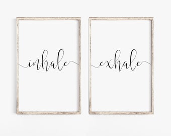 INHALE EXHALE Home Decor Printable Wall Decor Inspirational Quote Set of 3 Wall Art Black and White Large Black &White Wall Art Minimalist