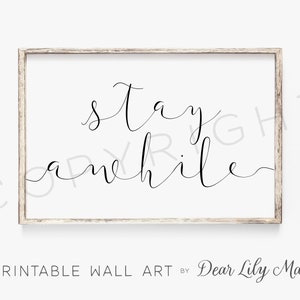 AirBNB Poster über dem Bett, STAY AWHILE Schlafzimmer Dekor (5) Jpegs 24x36/18x24/16x20/11x14/A0, druckbare Wandkunst