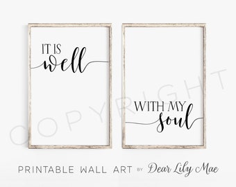 Decoración religiosa, está bien con mi alma, carteles por encima de la cama, decoración del hogar, carteles imprimibles, decoración de la granja (4) Jpegs 24x36 y 11x14