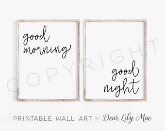 BUENOS DÍAS BUENA NOCHE Arte de pared imprimible, decoración de la guardería por Dear Lily Mae, regalo de baby shower, letrero encima de la cuna (4) JPEG 24X36 y 18X24