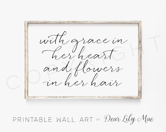 ARTE DE PARED IMPRIMIBLE, Con gracia en su corazón, vivero imprimible, decoración de vivero, decoración floral de vivero (2) Jpegs 36x24 y 20x16, usted imprime