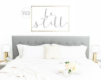 BE STILL - Bedroom Decor - You Print Printable Wall Art (5) Jpegs - Gray Lettering, Inspirational Decor, Religious Decor, Spiritual Decor