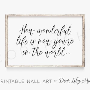 HOW WONDERFUL LIFE Is Now You&#39;re In The World, Printable Wall Art, Nursery Decor by Dear Lily Mae (1) Jpeg 36x24/30x20/18x12 File