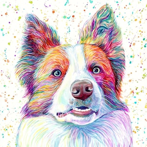 Regalo di Natale personalizzato per gli amanti dei cani per la fidanzata, ritratto di animale domestico da foto, stile colorato dipinto ad acquerello, commissione d'arte moderna per cani